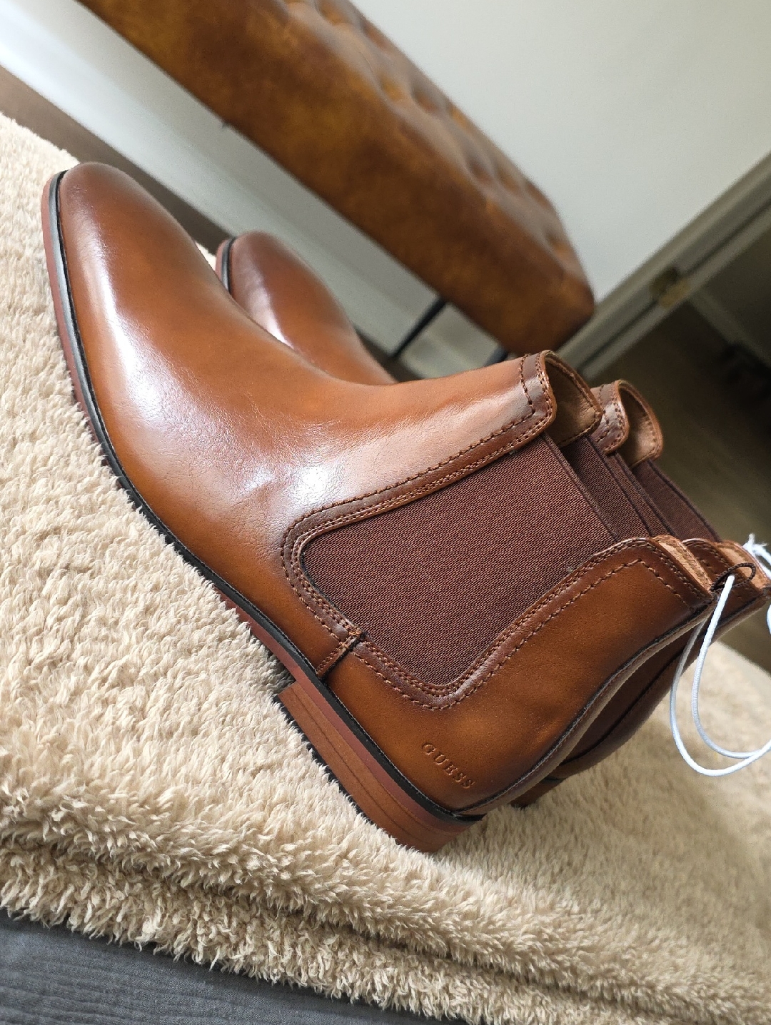 Guess Tan Leather Chukka Boots For Men